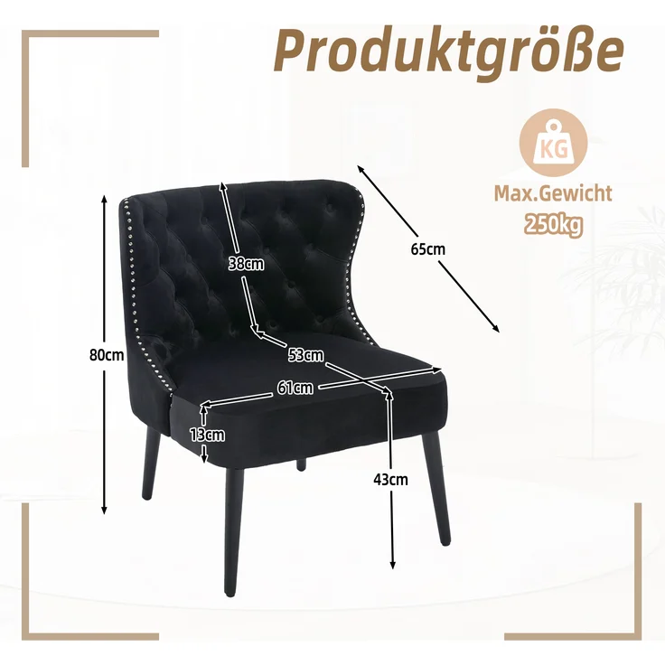 LVHOM Polsterstuhl aus Samt, Esszimmerstühle mit Knopfheftung, ohne Armlehnen, Massivholz Beine, Für Wohnzimmer, Büro & Schlafzimmer, Schwarz – Bild 6