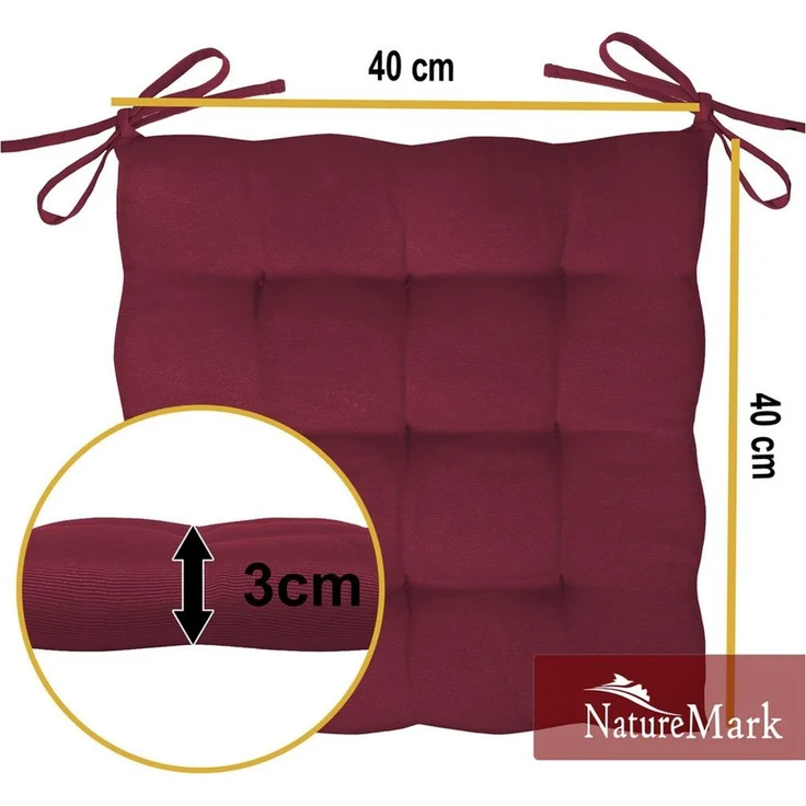 NatureMark 4er Set Stuhlkissen mit Bändern Gr. 40x40 cm Sitzkissen gefüllt, Bordeaux rot – Bild 2