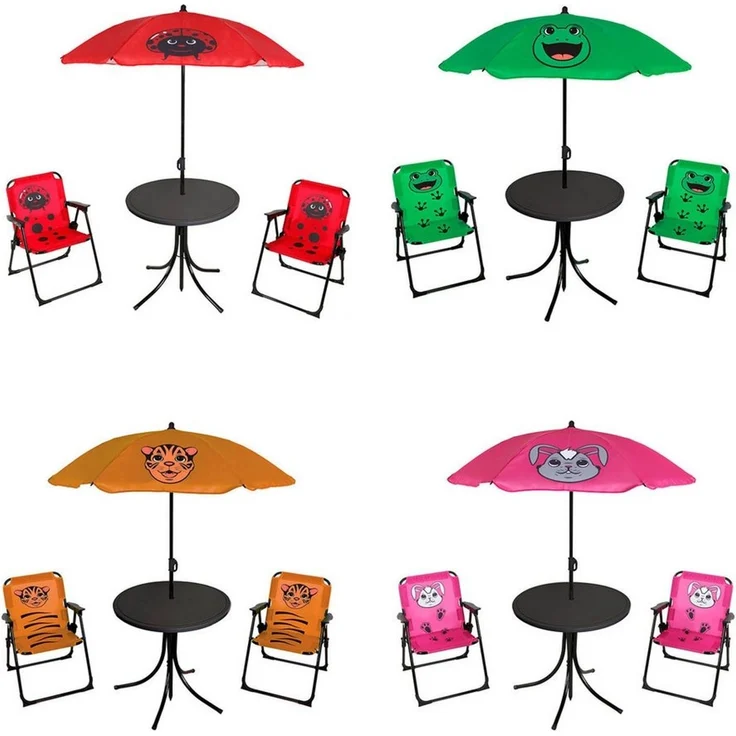Mojawo Essgruppe 4tlg Kinder Campingmöbel Set 2 x Campingstuhl + Tisch + Sonnenschirm – Bild 1