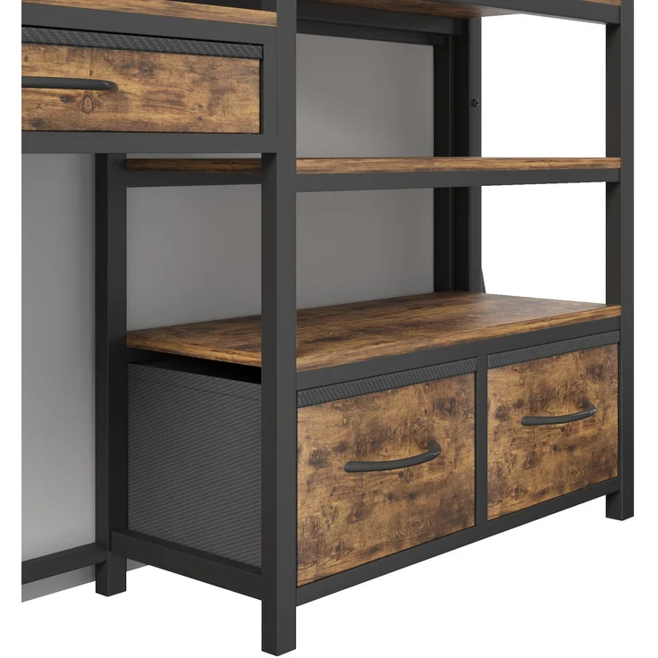 ZUBALIYA Hochbett 90x200 cm mit Schreibtisch, Stauraum und Stoffschubladen, Kinderbett aus Metall mit Vorhang, mehrschichtigem Regal und LED-Licht, Schwarz – Bild 17