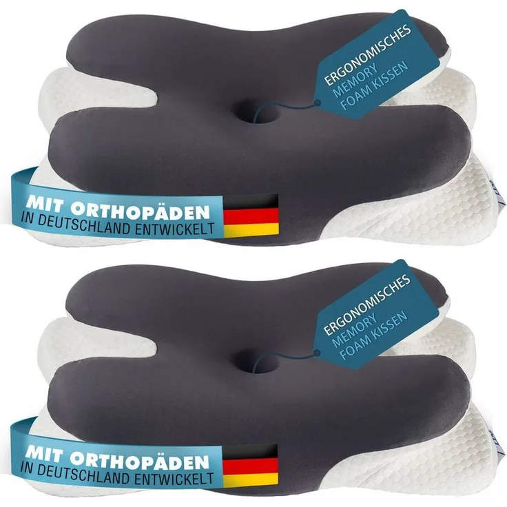 Esun Kopfkissen Nackenkissen, Memory Foam Kissen Nackenstützkissen Kopfkissen, Füllung: Kissenbezug besteht aus 18% Elasthan und 82% Nylon, Seitenschlafer, Rückenschlafer, Bauchschlafer, Set, Kissen vom OEKO-TEX® und CertiPUR Getestet, Kissen mit Reise...