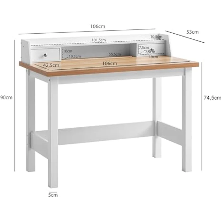 Schreibtisch 106x53x90cm Weiß mit Schublade Homeoffice Computertisch Platzsparend – Bild 3