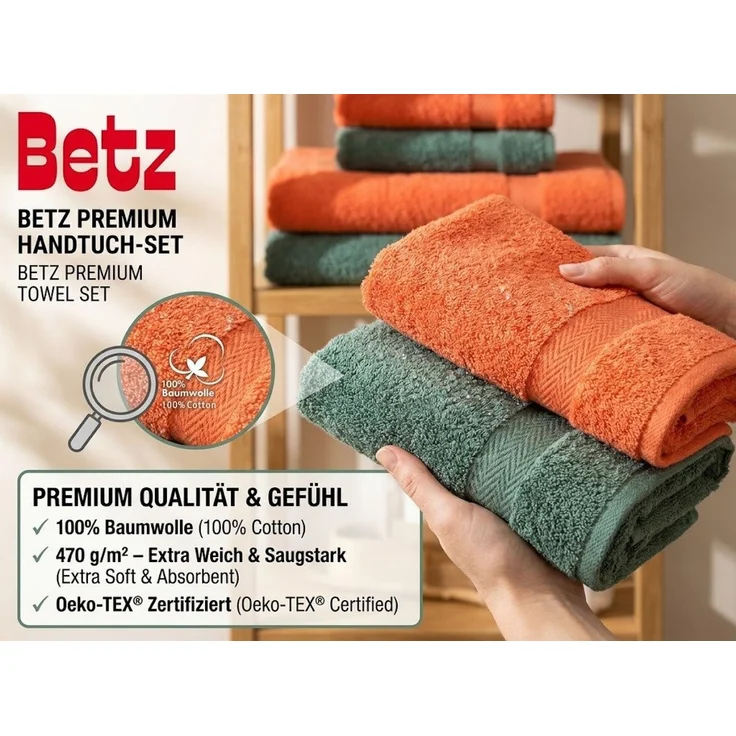 Betz Handtücher Premium Handtuch-Set 12-tlg, 100% Baumwolle (Set, 12-St), Duschtücher,Handtücher, Gästetücher, Seiftücher,Waschhandschuhe – Bild 3