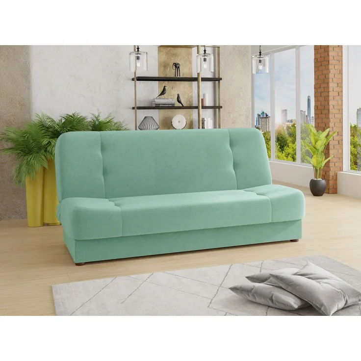 Schlafsofa Sena - Sofa mit Schlaffunktion und Bettkasten, Velours Stoff, Bettsofa mit Bonell-Federkern, Couch (Mintgrün (Manila 11))
