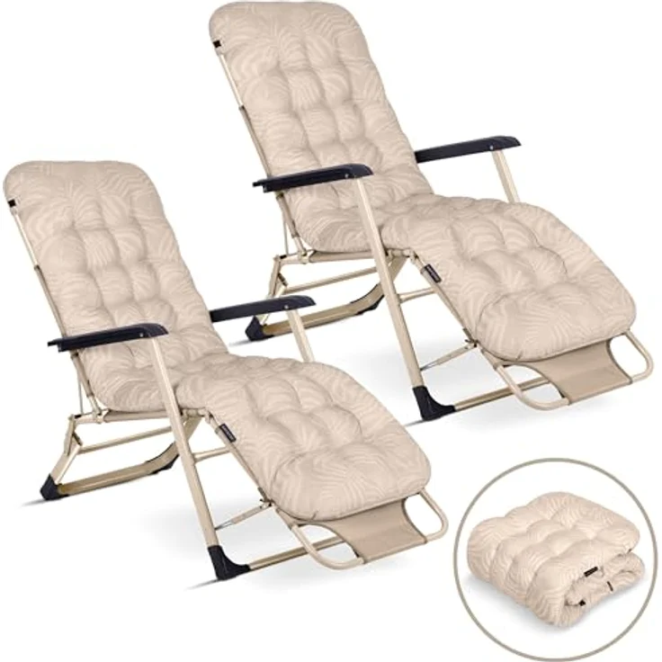 Sofotel Sonnenliege Klappbare Gartenliege Bis 120 kg Liegestuhl mit Kissen und Kopfstütze Beige ChillWell Luxury 2 Stück – Bild 7