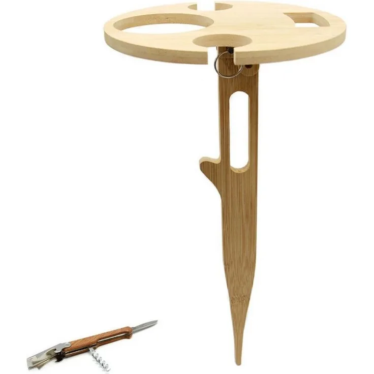 UNUS GARDEN Klapptisch Weinhalter klappbar,Weintisch aus Bambus (2-St, Höhe: ca. 43 cm), Gartentisch, Beistelltisch, Getränkehalter, Campingtisch