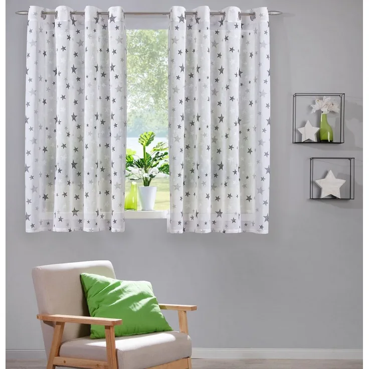 heimtexland Vorhang Deko Gardine Leinen-Optik durchscheinend Sterne (1 St), Ösen, transparent, Polyester, Kinderzimmer I Natur I Ösenschal