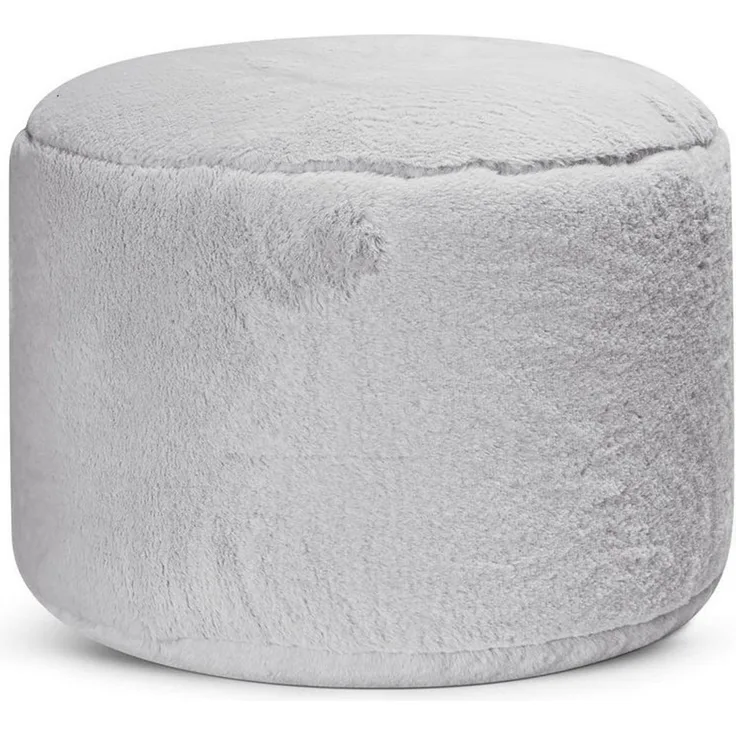 mokebo Pouf Der Flauschige (rund und aus Kunstfell), kuscheliger Sitz-Hocker, Fußhocker oder Hocker in Felloptik in Grau