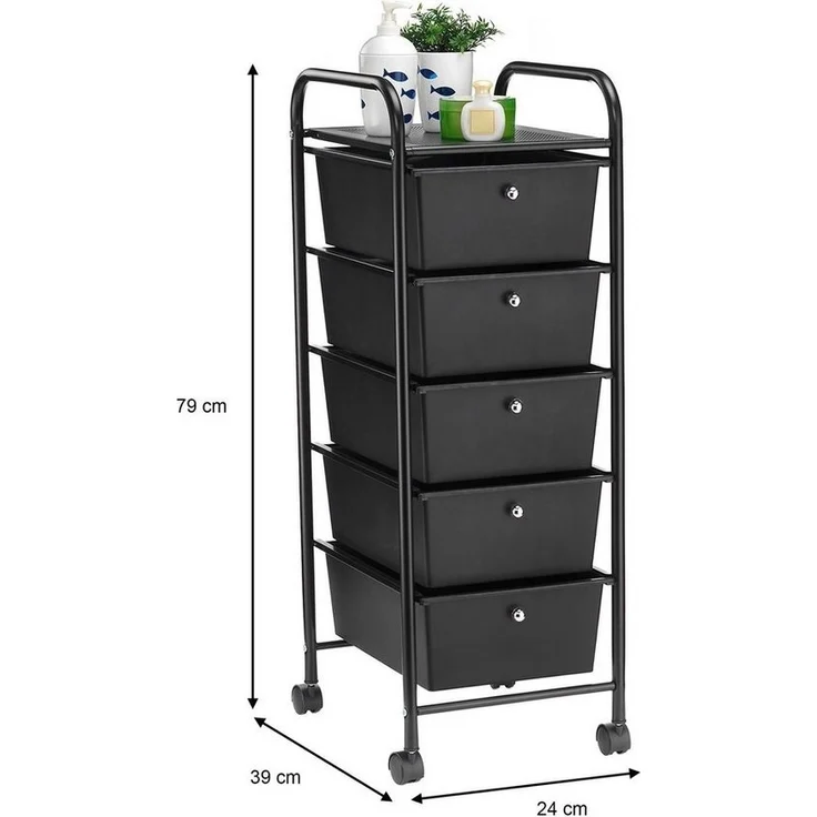 IDIMEX Beistellwagen GINA, Rollcontainer Friseurwagen Metall Kosmetik Badregal 5 Schubladen schwa – Bild 3