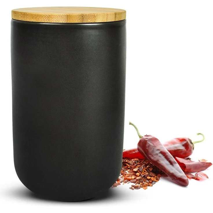 Schwarze Vorratsdose 800ml mit Holzdeckel Porzellan Vorratsbehälter Dose #5 – Bild 5