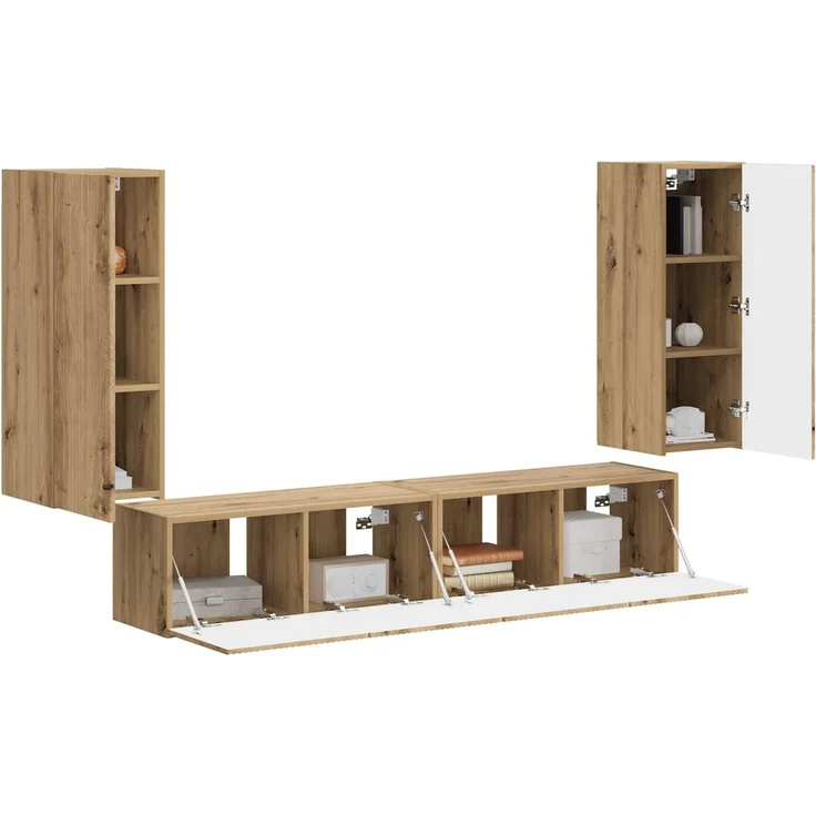 vidaXL TV-Wandregal-Set Wandmontiert 4 pcs Artisan-Eiche Holzwerkstoff 3408924 – Bild 3