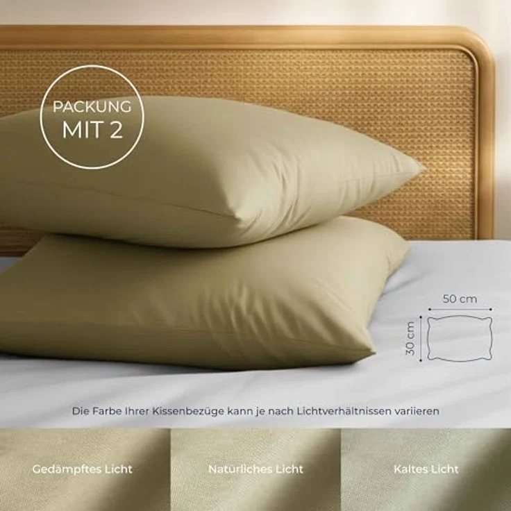 Kissenbezug 30x50 Renforcé Baumwolle (2er-Set) - Beige - Dicht gewebt mit 57 Fäden/cm² - Kissenbezug 50x30 - Oeko Tex Zertifiziert - Dreamzie – Bild 3