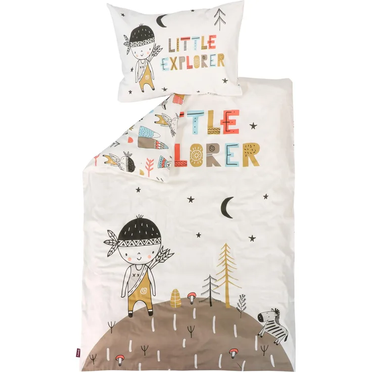 Puckdaddy Kinderbettwäsche Tove 100x135 cm - Weltentdecker-Design weiß