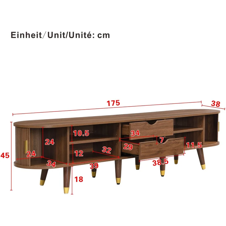 Sideboard-Set 140x40x79,5 cm, TV-Schrank 175x38x44,7 cm und Couchtisch 100x50x40,5 cm, Walnuss – Bild 4