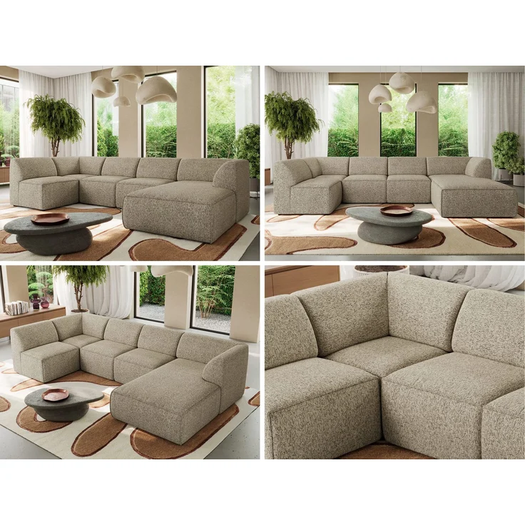 Modulares XXL-Ecksofa MODARO 5M, U-Form, Wohnlandschaft, 5-teilig, freistehend, Wohnzimmer Couch, HR-Schaumstoff - Taupe Stukture - Rechts – Bild 2