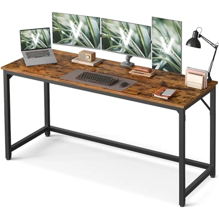 VASAGLE Tisch, Computertisch, Bürotisch, 160 x 60 x 76 cm, für Arbeitszimmer, Schlafzimmer, Wohnzimmer, vintagebraun-tintenschwarz – Bild 2