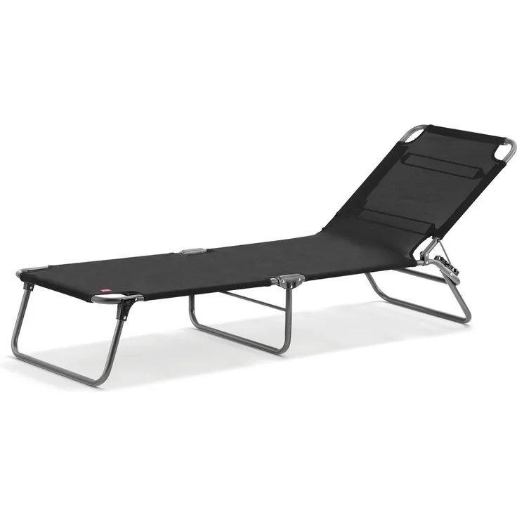'Amigo' Dreibeinliege, verstellbare Rückenlehne, Aluminium/Kunststoffgewebe Schwarz, 29 x 190 x 58 cm