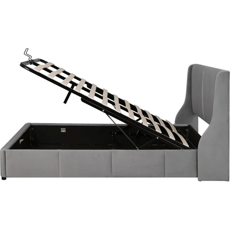 Odikalo Stauraumbett Polsterbett Doppelbett Funktionsbett Kopfteil Bett mit Bettkasten (140/160/180 Grau, Geeignet für Erwachsene und Jugendliche, aus hochwertigem Flanell) – Bild 3