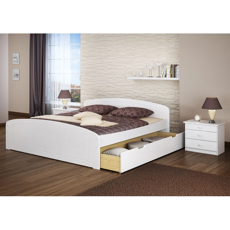 Doppelbett 3 Bettkasten 200x200 Seniorenbett Ehebett Massivholz Kiefer Zubehör wählbar V-60.50-20W Federleisten und Matratze – Bild 3