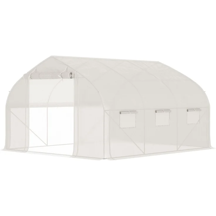 Wohnora-10,4 m² großes Tunnelgewächshaus, UV-beständig, mit aufrollbarer Reißverschlusstür und Netzfenstern, 350 x 300 x 200 cm, weiß,H 2000cm x T 1550cm x B 3000cm – Bild 3