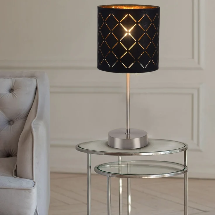 LED Tischlampe, Textil, schwarz, H 35 cm – Bild 2