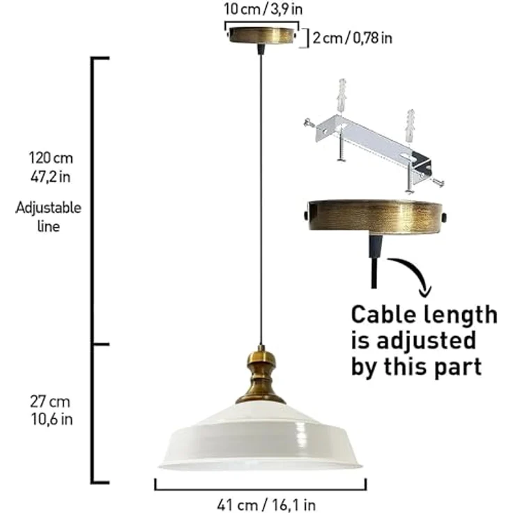 Bamyum Pendelleuchte Metall Ø41 cm, Weiß innen weiß, E27, Vintage Lampe, ohne Leuchtmittel – Bild 8