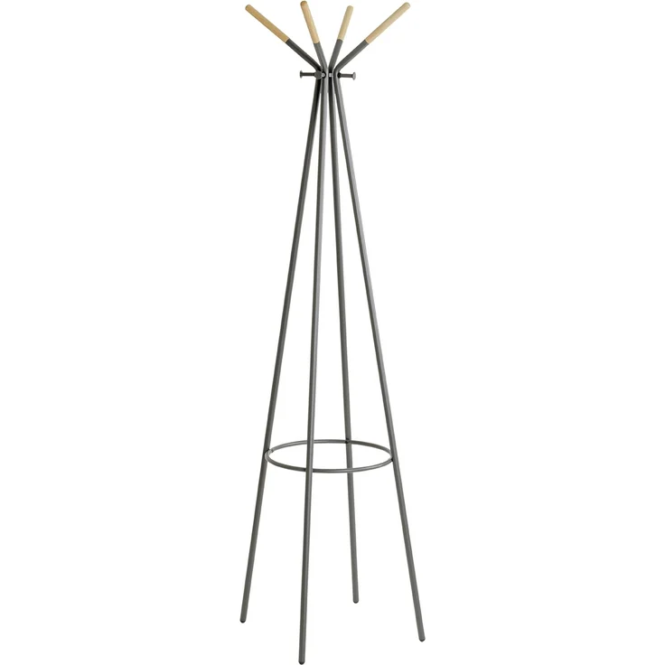 Garderobenständer >55155< in grau Metall, Massivholz natur- 175x56cm (HxD) – Bild 1