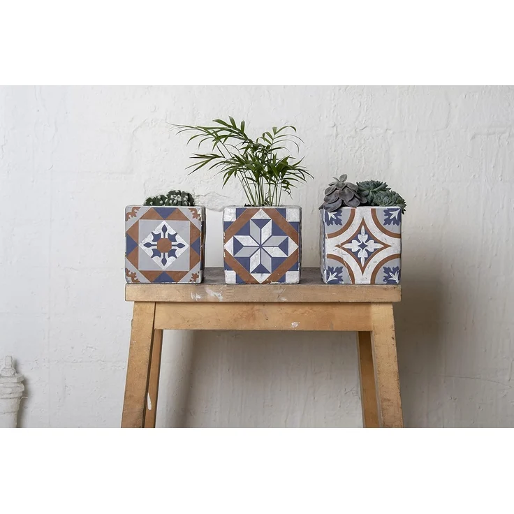 esschert design Blumentopf, Blumentopf Portugiesische Kacheln Beton 11,5x11,5xH11,5cm – Bild 5