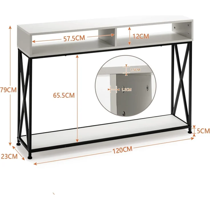 COSTWAY 2 Ebenen Konsolentisch mit offnen Fächern, Flurtisch aus Holz, Standregal, Beistelltisch für Eingang, Wohnzimmer und Schlafzimmer, 120 x 23 x 79 cm (Weiß) – Bild 3