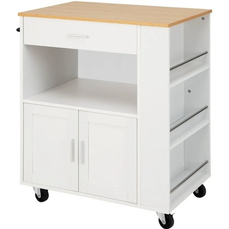 COSTWAY Küchenwagen, mit Arbeitsplatte, 3 Gewürzregalen & Schublade, rollbar – Bild 4