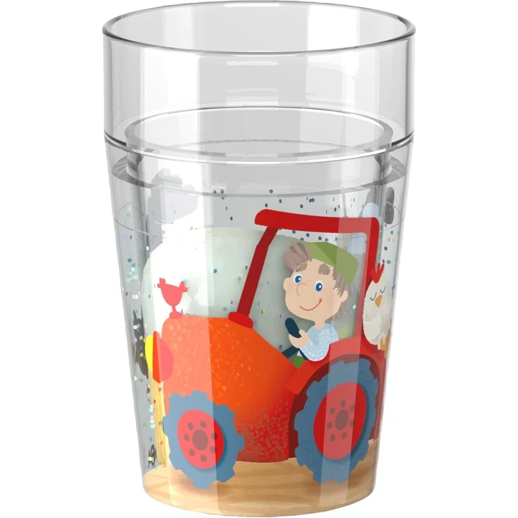 HABA Glitzerbecher Bauernhof – Kinderbecher mit funkelndem Glitzer-Effekt, perfekt für Wasser, Saft & Tee, Praktisch für kleine Hände – 2012447002 – Bild 1