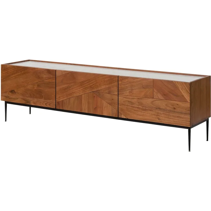 TV-Board Akazie 180 x 40 x 50 natur lackiert / Marmor weiß KARLSTAD #05