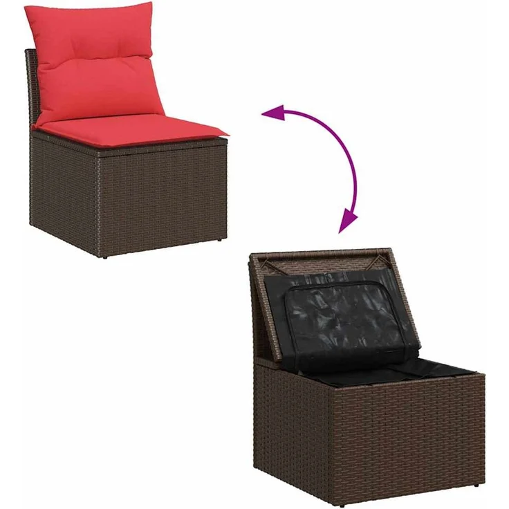 vidaXL Gartensofa-set mit Kissen 6 pcs Braun und Rot Poly-Rattan 3354733 – Bild 10