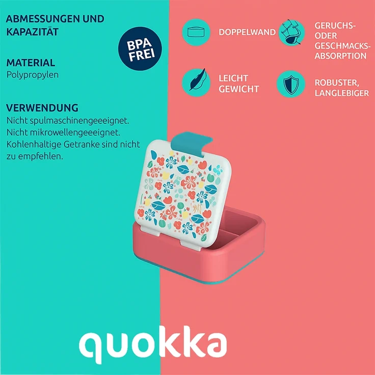 Quokka Space Brotdose Doppelwand Kinder Lunchbox 3-Fächer – Bild 3