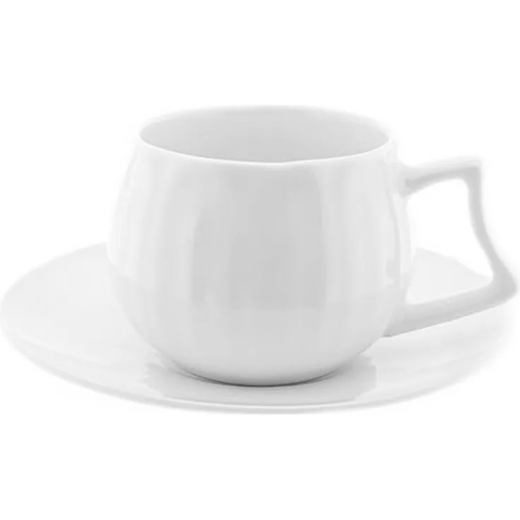 Mulex Kaffeeservice Porzellan-Mokkatassen, 100 ml, in klassischem Weiß mit silber-/goldfarbenem Henkel und Unterteller-Umrandung, 6er Set