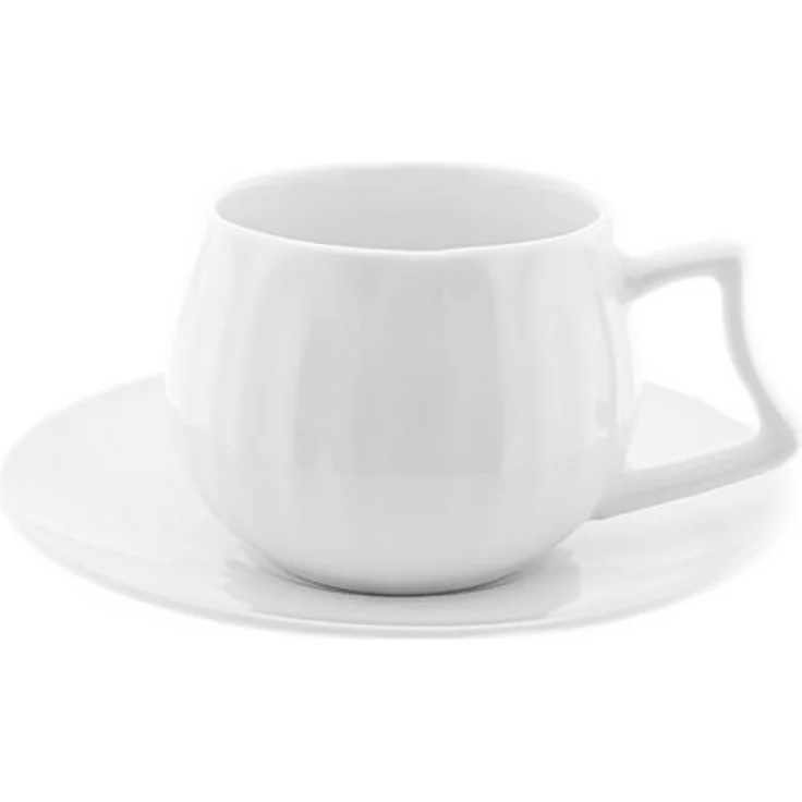 Mulex Kaffeeservice Porzellan-Mokkatassen, 100 ml, in klassischem Weiß mit silber-/goldfarbenem Henkel und Unterteller-Umrandung, 6er Set
