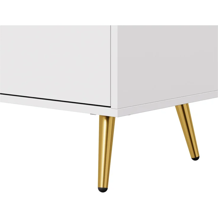 TV-Schrank mit LED, Lowboard 180 cm, Fernsehtisch weiß, Glasfront, Stauraum, Kabeldurchführung, Wohnzimmer – Bild 10