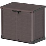 Duramax Cedargrain StoreAway 1200L Gartenhaus aus Kunststoff / flacher Deckel, Mülltonnenbox, Gartenhaus, solide Konstruktion, ideal für Werkzeuge, BBQs und 2x240L Mülltonnen, 145 x 85 x 125 cm, Braun