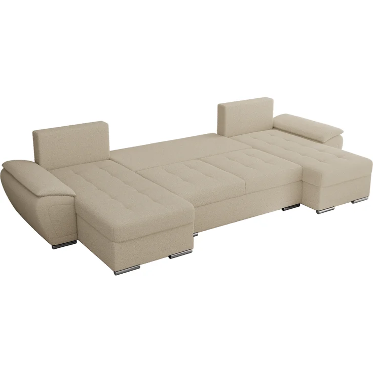 U-förmiges Ecksofa mit Schlaffunktion, genähter Sitz, zwei Armlehnen und losen Kissen - UMBRIA U - Beige Boucle – Bild 5