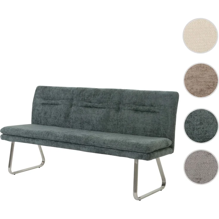 Sitzbank HWC-H70, Esszimmerbank Bank Polsterbank, Lehne Stoff/Textil Chenille Edelstahl gebürstet 180cm ~ blau-grün – Bild 10