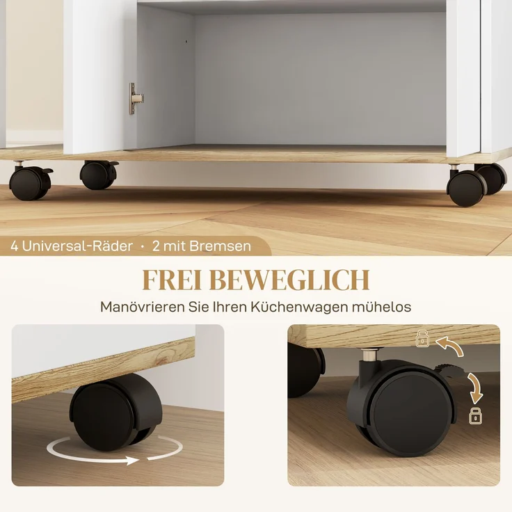 HOMCOM Küchenwagen, MDF, Naturholz+Weiß, 80L x 40B x 82H cm – Bild 6