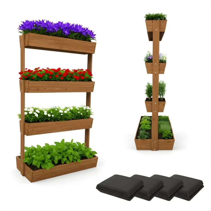 Coemo Vertikalbeet Vera Braun aus Holz Hochbeet 4 Etagen Kästen höhenverstellbar und neigbar – Bild 1