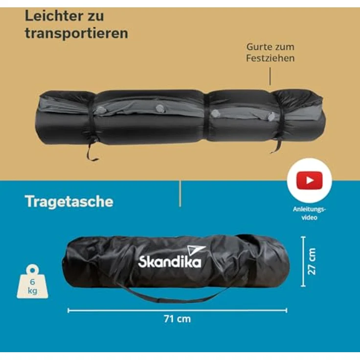 Skandika Luftmatratze Easy 3D Premium Double, Isomatte, Auto Matratze 10 cm dick, faltbar, (10 cm dick, faltbar, in nur ca. 2 Minuten einsatzbereit, Tragetasche), leicht, selbstfüllender Schaumstoff, belastbar bis 150 kg, R-Wert 9,6 – Bild 7
