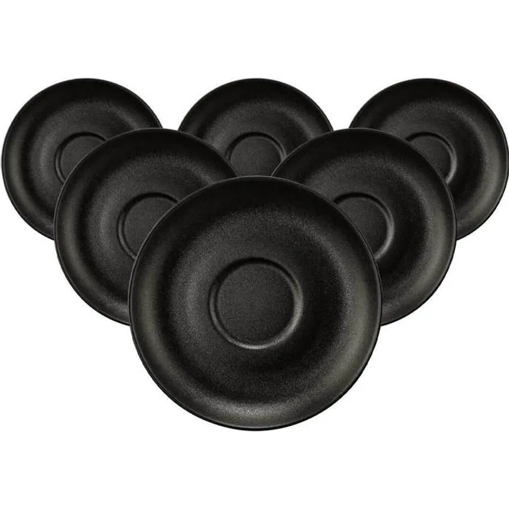 Seltmann Weiden Liberty Velvet Black Teeuntertassen, 6er Set, Porzellan, Ø 13 cm, Mikrowellenfest, Spülmaschinenfest, Ofenfest, Schwarz