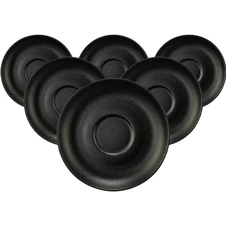 Seltmann Weiden Liberty Velvet Black Teeuntertassen, 6er Set, Porzellan, Ø 13 cm, Mikrowellenfest, Spülmaschinenfest, Ofenfest, Schwarz