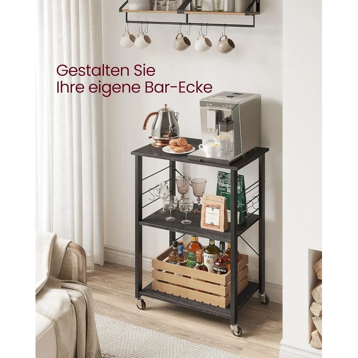 Songmics 'Vasagle' Servierwagen mit 3 Regalböden, Metall, ebenholzfarben-schwarz, 40 x 60 x 89 cm – Bild 5
