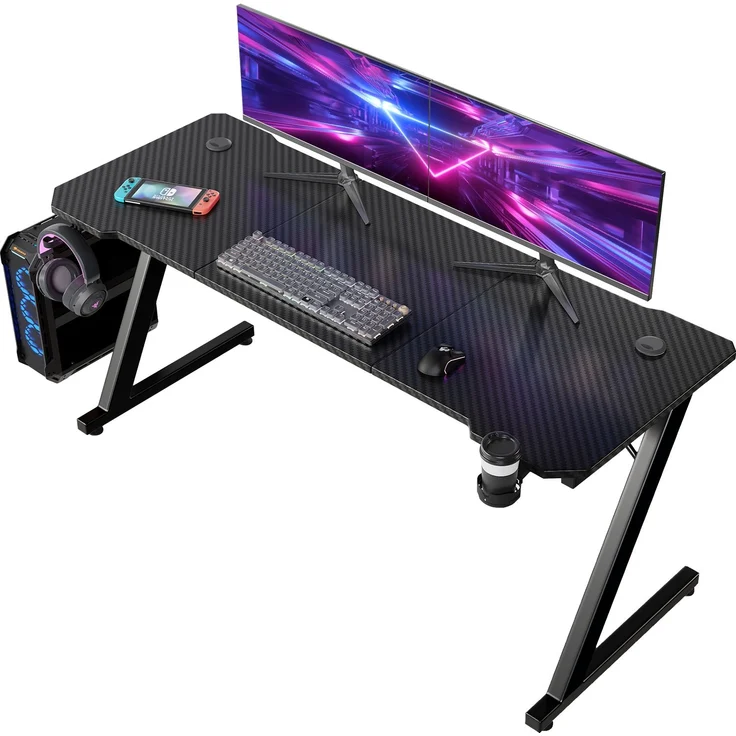 Devoko Gaming Tisch Holzwerkstoff und Metall Schwarz 160 x 60 x 72 cm – Bild 1