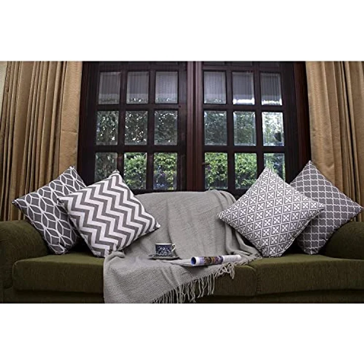 Penguin Home 4Er - Pack Dekorative Quadratische Kissen Aus Baumwolle, Luxuriöse, Stilvolle Für Wohnzimmer, Sofa, Schlafzimmer, Mit Unsichtbarem Reißverschluss, 45X45 cm (18" Inches), Grau – Bild 8