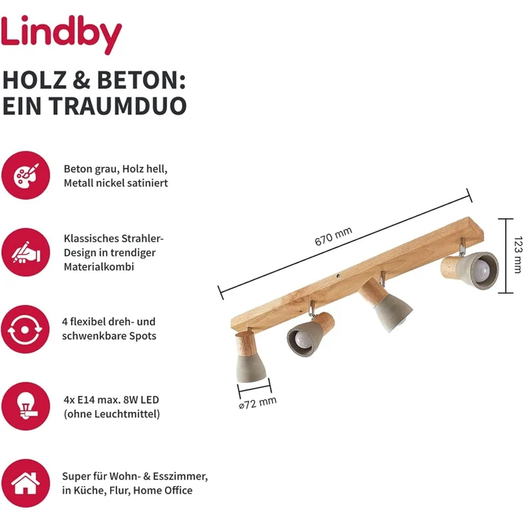 Lindby Deckenstrahler Filiz, Alu IP20, 4 x 5 W LED – Bild 2
