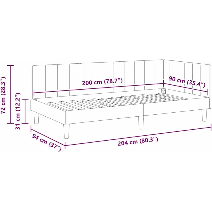 vidaXL Eckbettgestell mit Kopfteil Gelb 90 cm x 200 cm Samt 42016354 – Bild 10